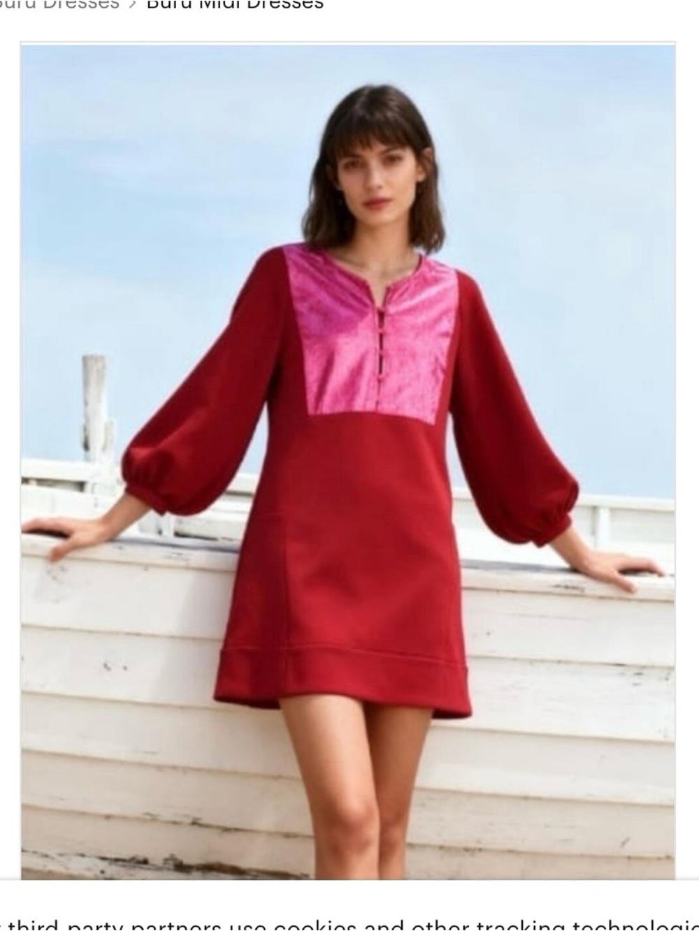 Buru women's  Red Shift Dress with Pink Yoke size small